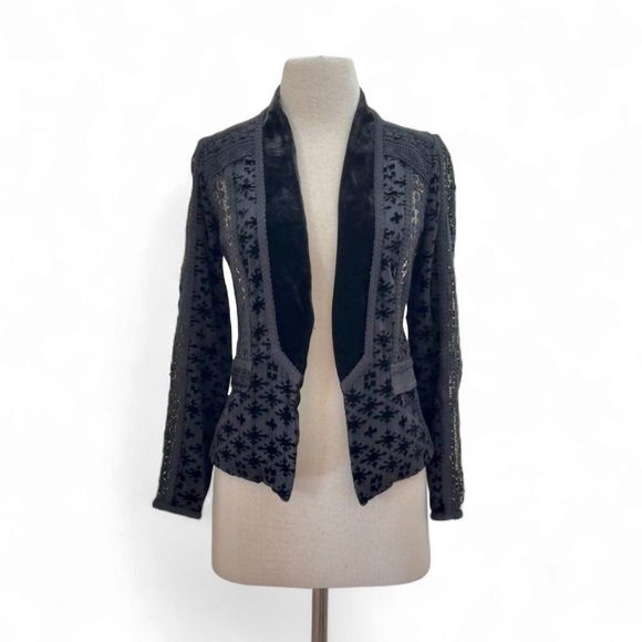 Kobi Halperin $600 Black Evening Velvet Lace Pippa Blazer Open Jacket Size XS - Picture 2 of 16